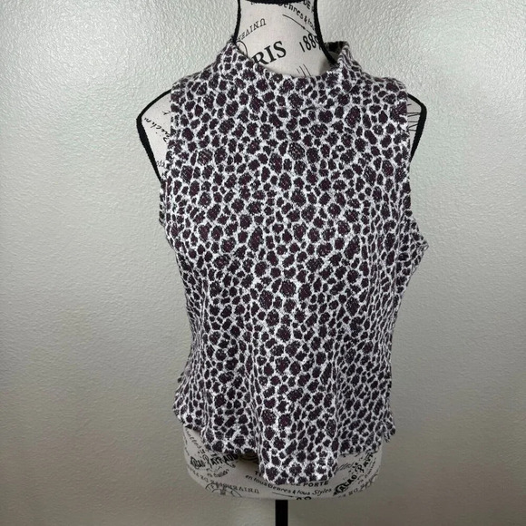 Anthropologie Akemi + Kin Sleeveless Textured Leopard Blouse Mock Neck Size Med - Picture 2 of 11